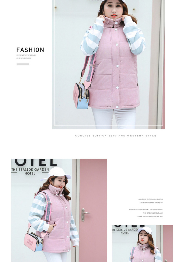 Fashion Pink Pure Color Decorated Thicken Vest,Coat-Jacket