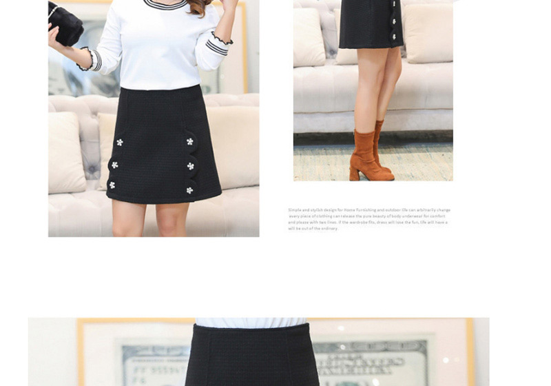Fashion Black Flower Decorated Pure Color Skirt,Skirts