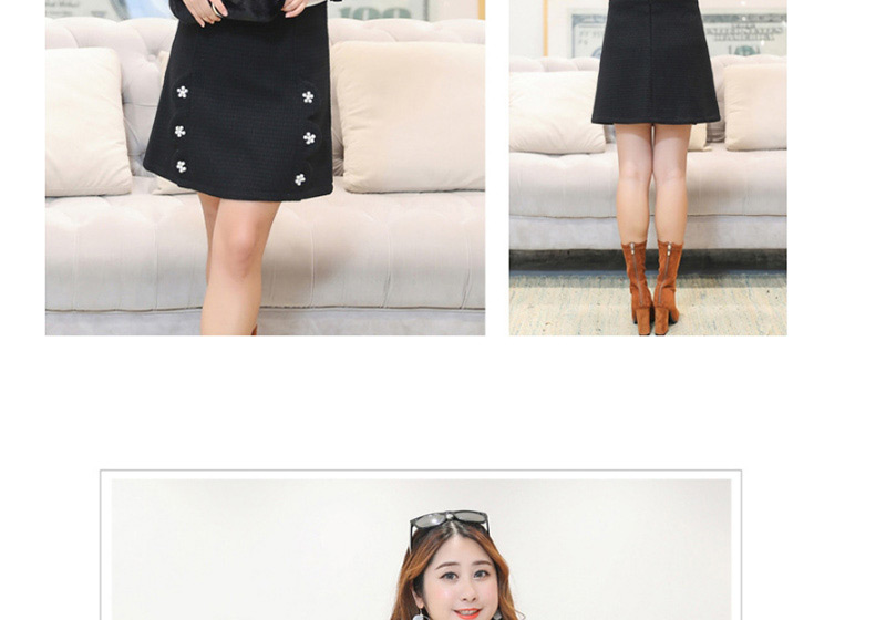 Fashion Black Flower Decorated Pure Color Skirt,Skirts