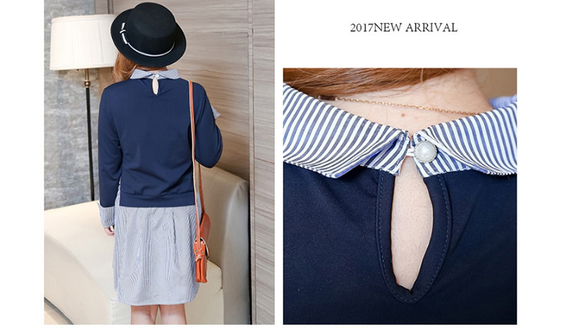 Fashion Blue Stripe Pattern Decorated Simple Dress,Mini & Short Dresses
