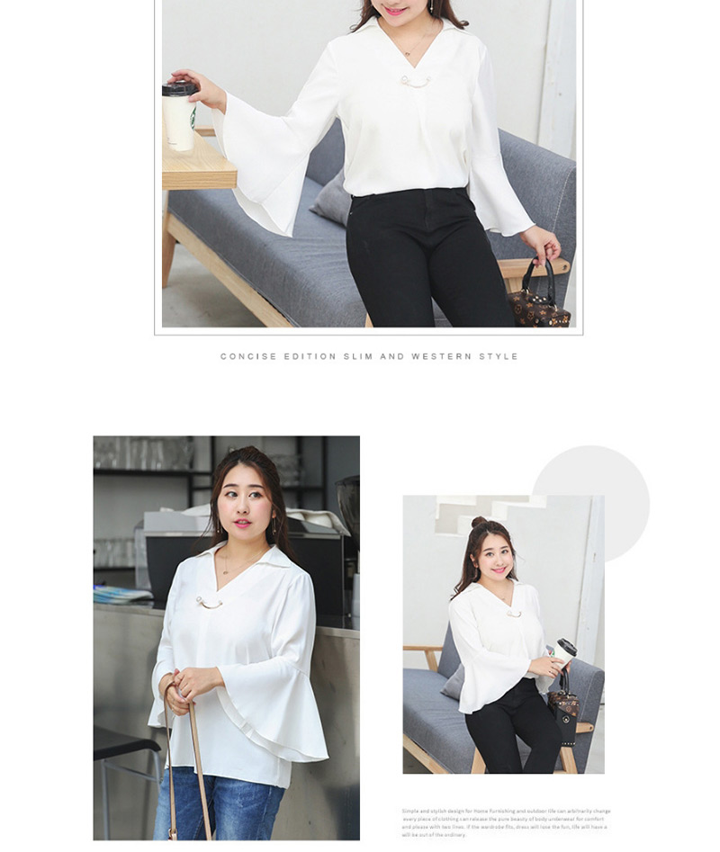 Fashion White Pure Color Decorated Long Sleeves Shirt,Sweatshirts