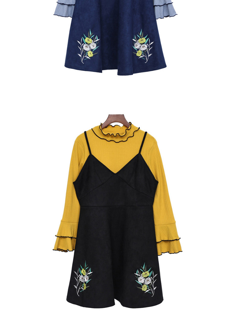 Fashion Yellow Flower Pattern Decorated Dress (2pcs),Mini & Short Dresses