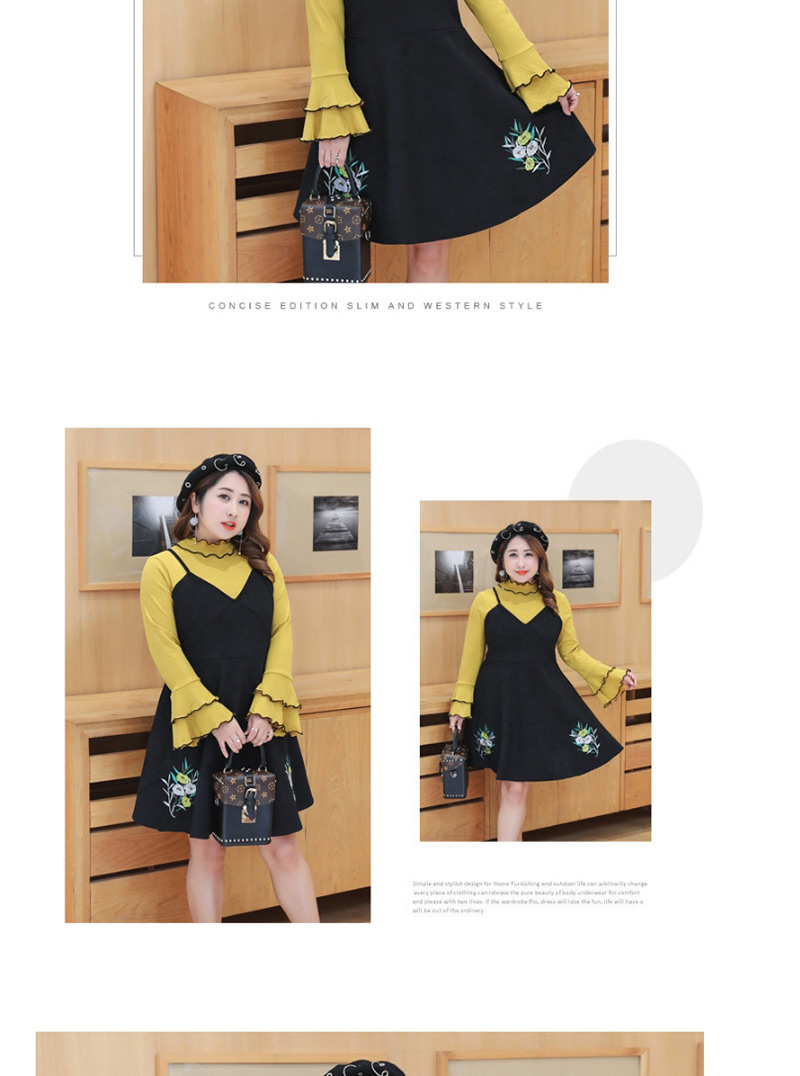 Fashion Yellow Flower Pattern Decorated Dress (2pcs),Mini & Short Dresses
