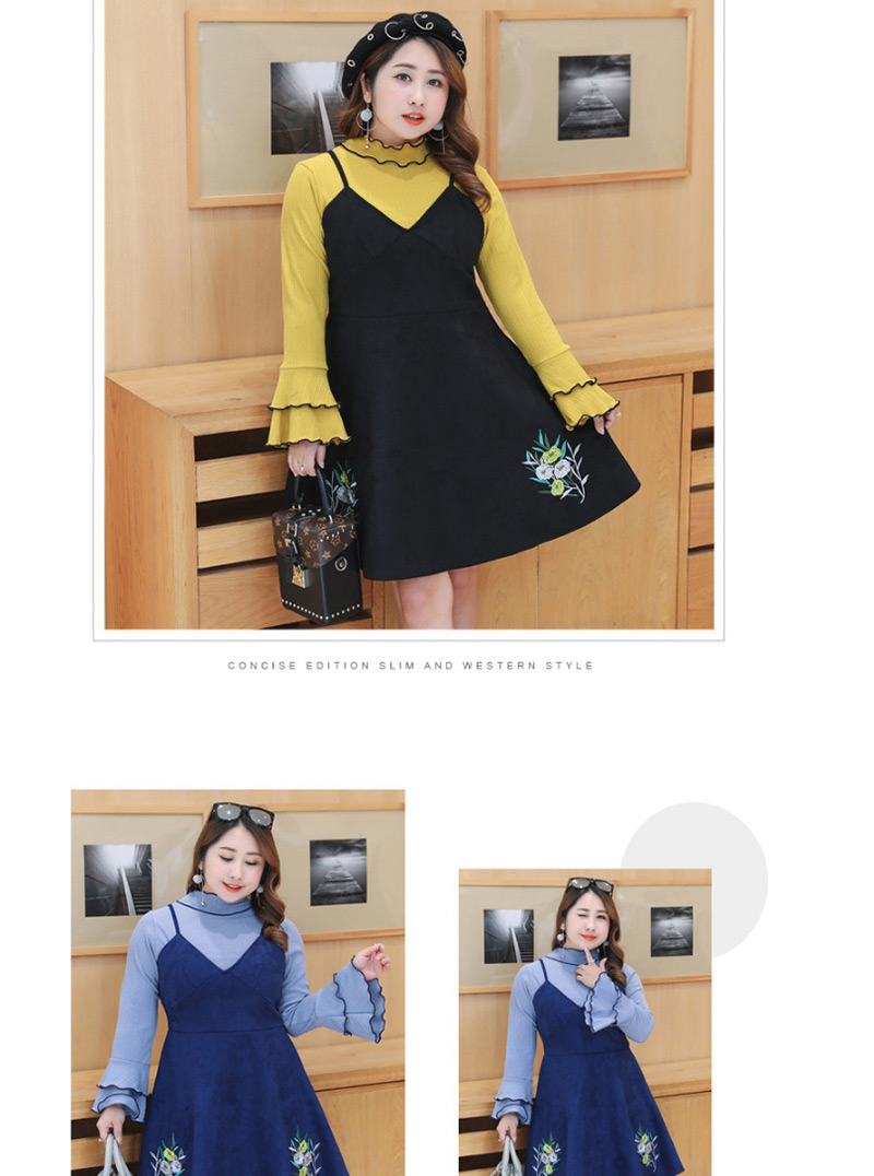 Fashion Blue Flower Pattern Decorated Dress (2pcs),Mini & Short Dresses