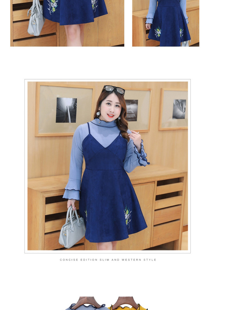 Fashion Blue Flower Pattern Decorated Dress (2pcs),Mini & Short Dresses
