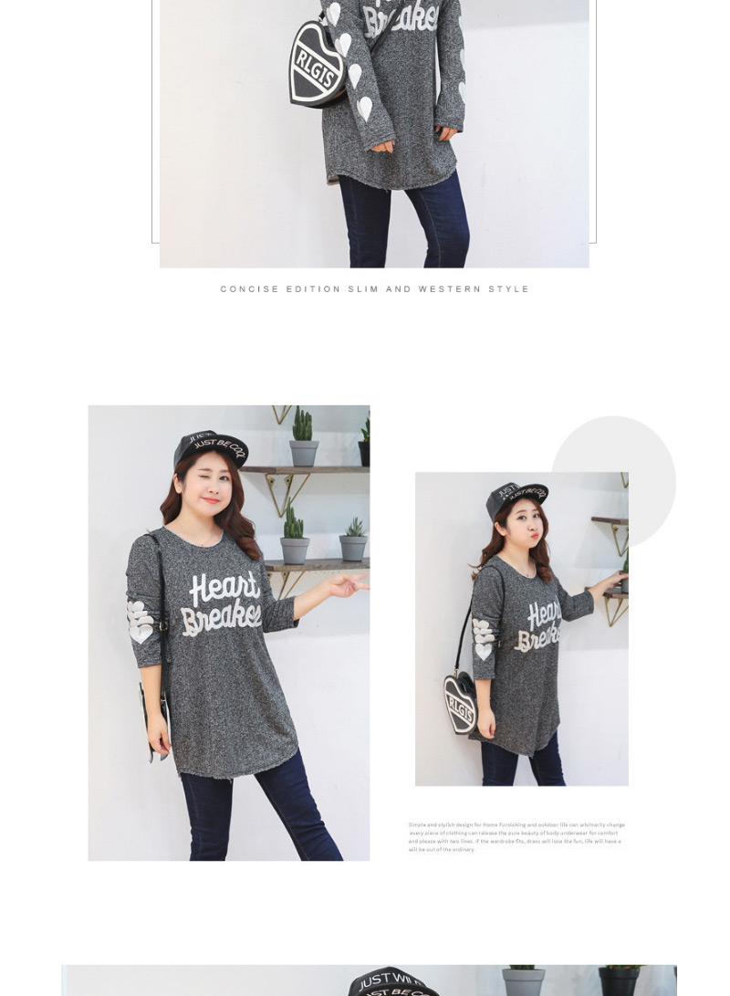 Fashion Black+gray Letter Pattern Decorated Round Neckline Shirt,Tank Tops & Camis