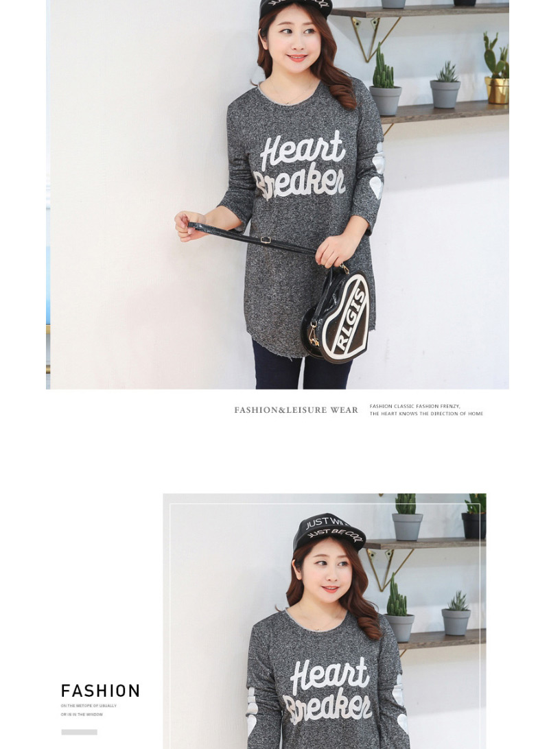 Fashion Black+gray Letter Pattern Decorated Round Neckline Shirt,Tank Tops & Camis