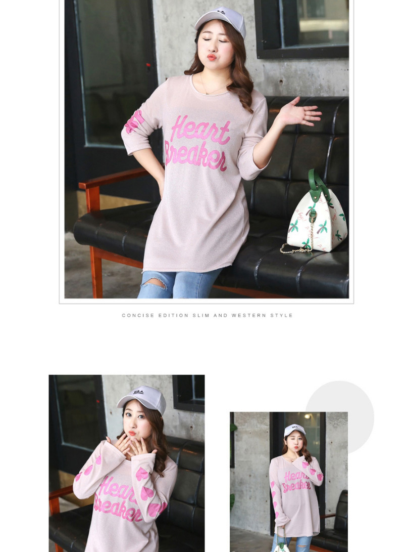 Fashion Pink Letter Pattern Decorated Round Neckline Shirt,Tank Tops & Camis