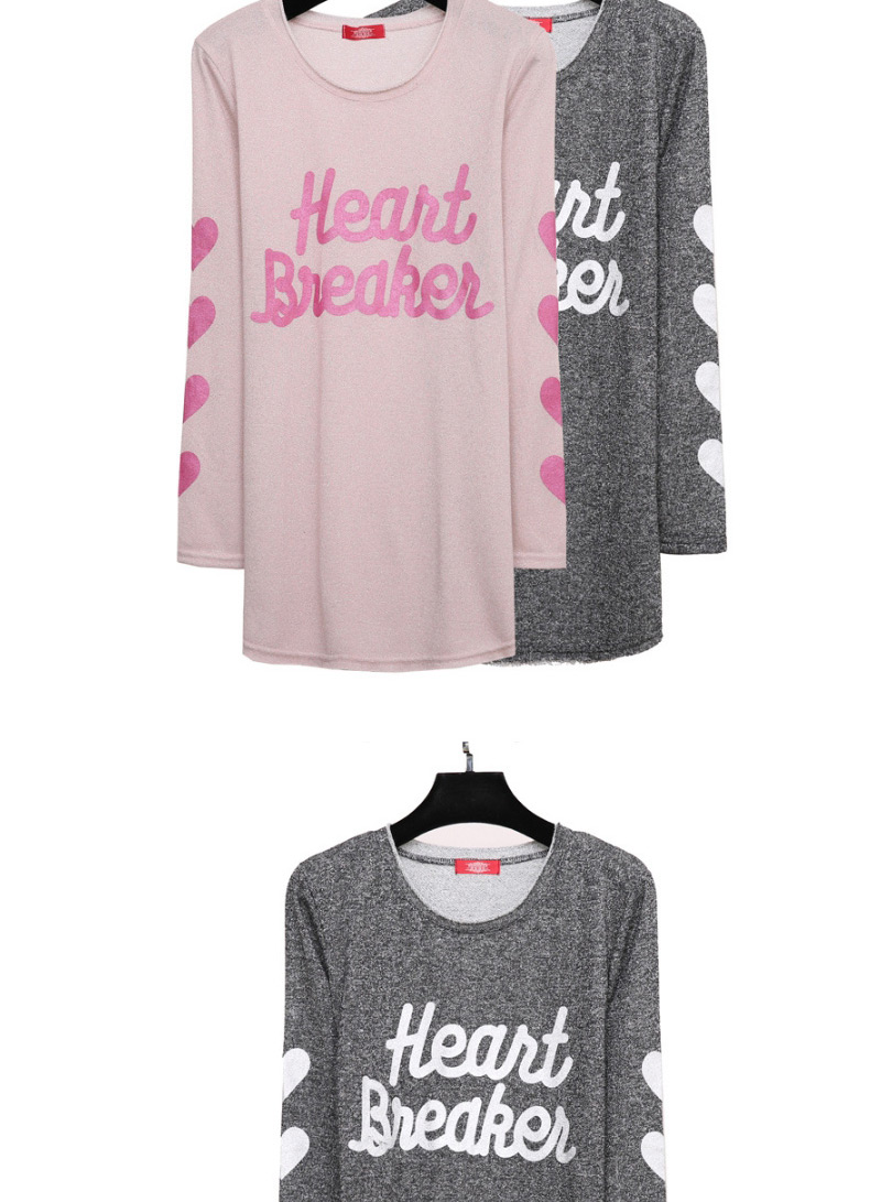 Fashion Pink Letter Pattern Decorated Round Neckline Shirt,Tank Tops & Camis