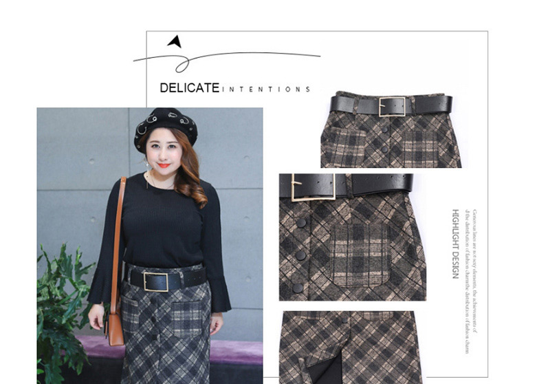 Fashion Black+gray Grid Pattern Decorated Simple Skirt,Skirts