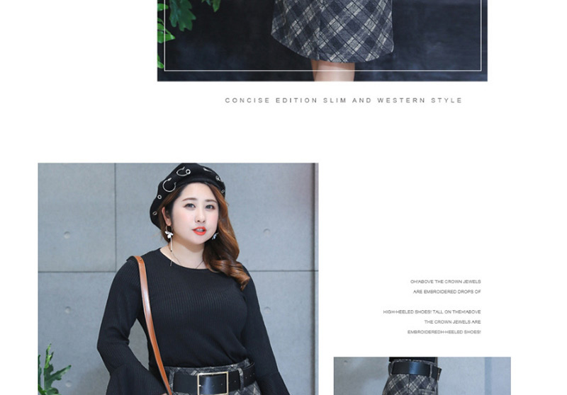 Fashion Black+gray Grid Pattern Decorated Simple Skirt,Skirts