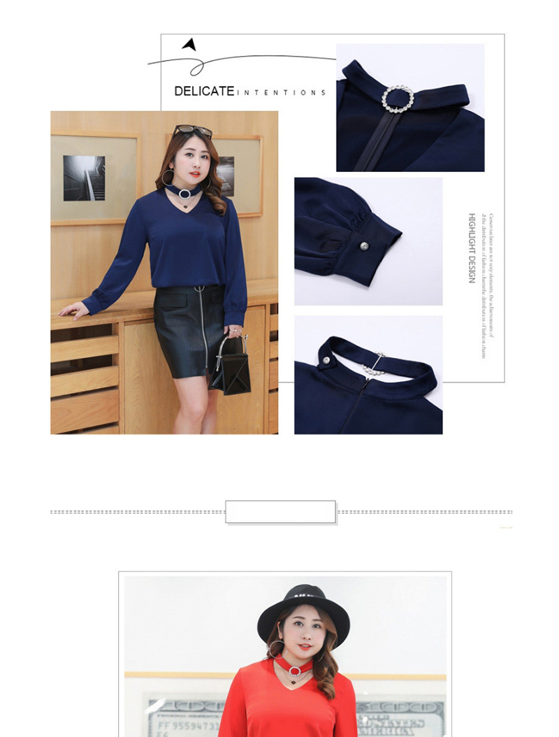 Fashion Navy V Neckine Design Pure Color Blouse,Tank Tops & Camis