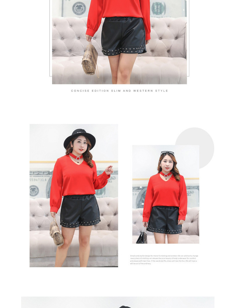Fashion Red V Neckine Design Pure Color Blouse,Tank Tops & Camis