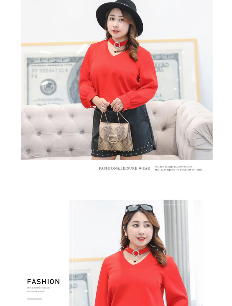 Fashion Red V Neckine Design Pure Color Blouse,Tank Tops & Camis