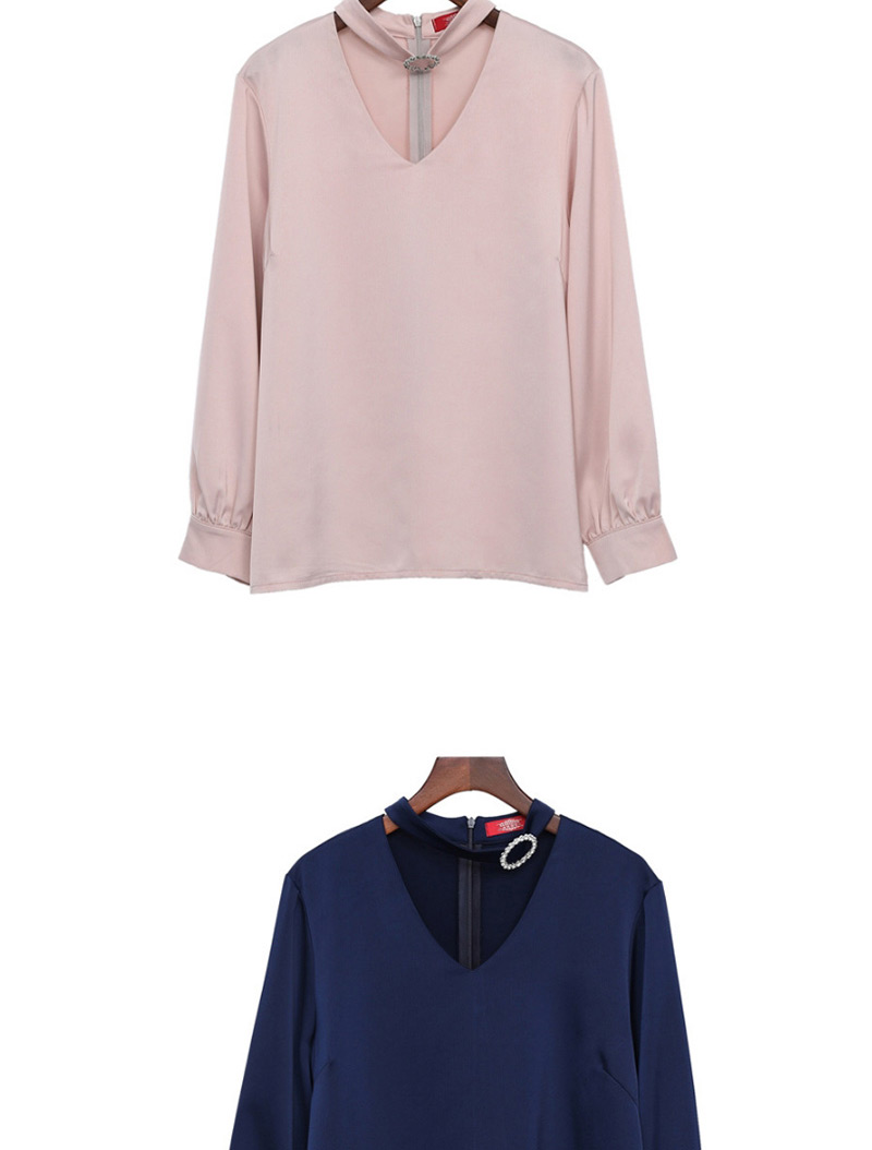 Fashion Pink V Neckine Design Pure Color Blouse,Tank Tops & Camis