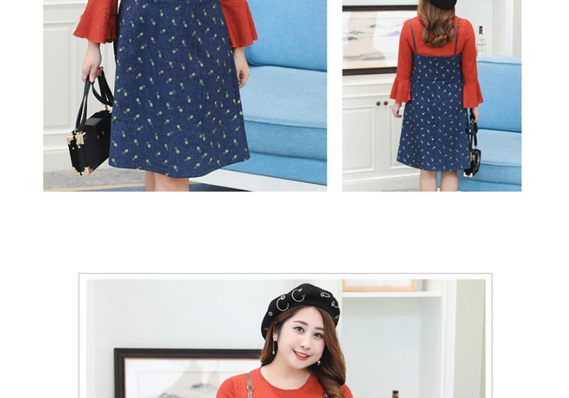 Fashion Blue Pineapple Pattern Decorated Dress Suits(2pcs),Long Dress