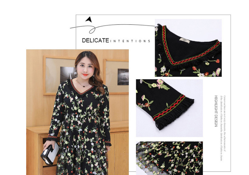 Fashion Black Embroidery Flower Decorated Long Dress,Mini & Short Dresses