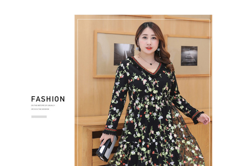 Fashion Black Embroidery Flower Decorated Long Dress,Mini & Short Dresses