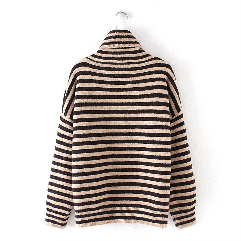 Trendy Brown Stripe Pattern Decorated High-neckline Sweater,Sweater