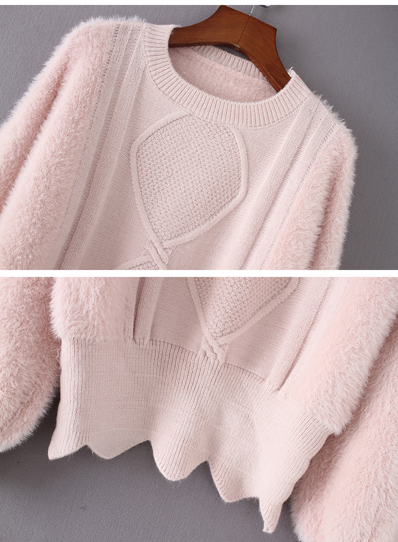 Trendy Pink Pure Color Design Round Neckline Sweater,Sweater