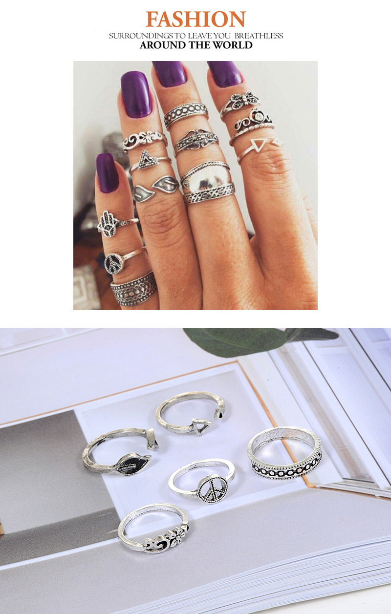 Fashion Silver Color Flower Pattern Dessign Pure Color Ring(12pcs),Rings Set
