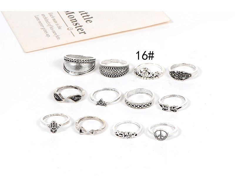 Fashion Silver Color Flower Pattern Dessign Pure Color Ring(12pcs),Rings Set