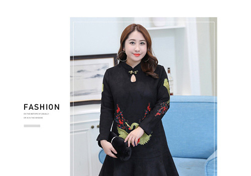Trendy Black Embroidery Decorated Long Sleeves Dress,Long Dress