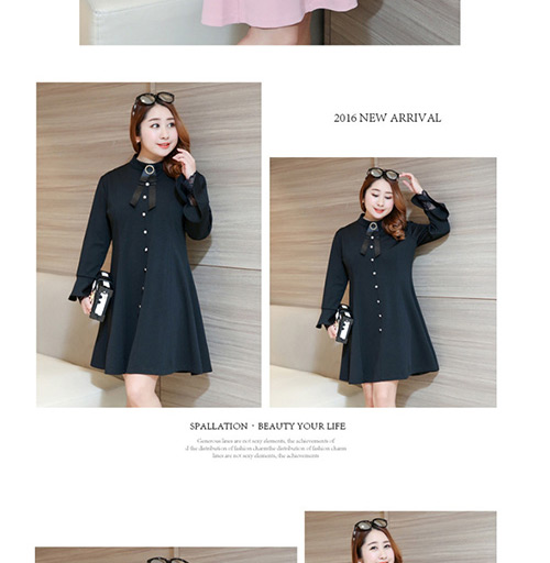 Trendy Pink Bowknot Decorated Long Sleeves Dress,Long Dress