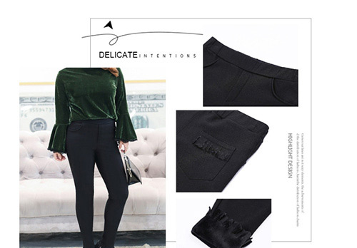 Trendy Black Tassel Decorated Pure Color Simple Pants,Pants