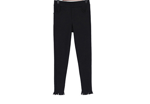 Trendy Black Tassel Decorated Pure Color Simple Pants,Pants