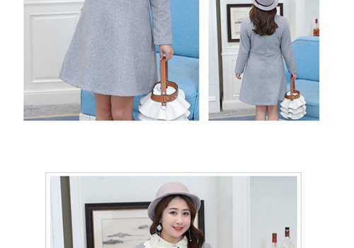 Trendy Gray Flower&pearls Decorated Long Sleeves Dress,Long Dress