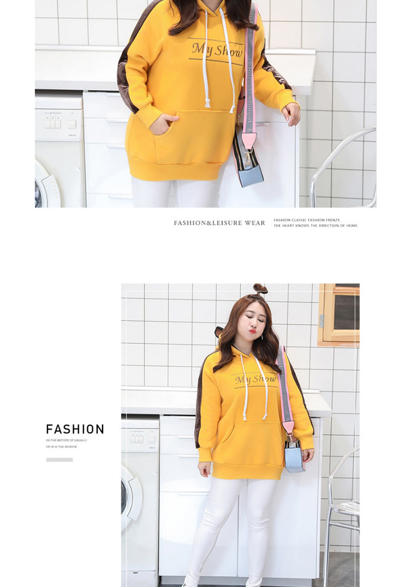 Trendy Yellow Letter Pattern Decorated Loose Hoodie,Tank Tops & Camis