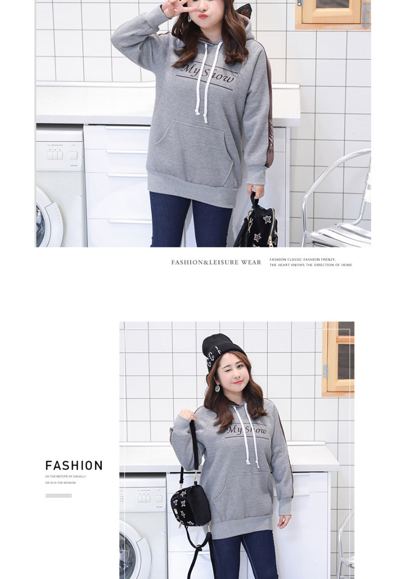 Trendy Gray Letter Pattern Decorated Loose Hoodie,Tank Tops & Camis