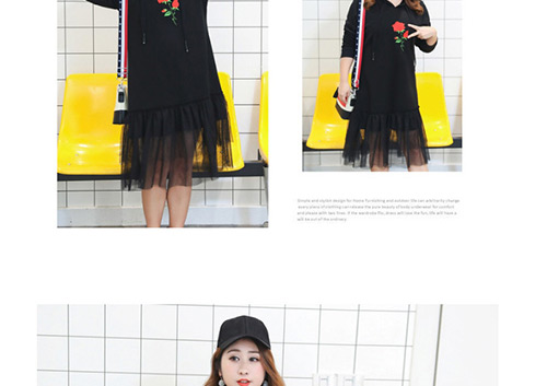 Trendy Black Embroidered Flower Decorated Thicken Dress,Long Dress