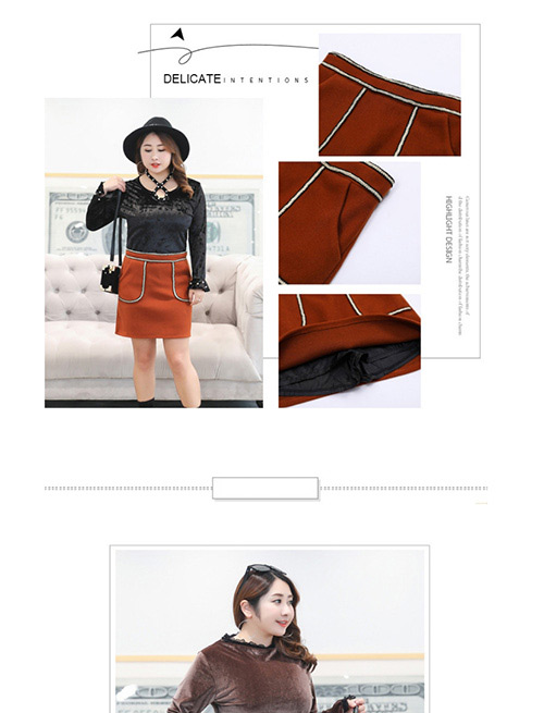 Trendy Dark Brown Lines Pattern Decorated Simple Skirt,Skirts
