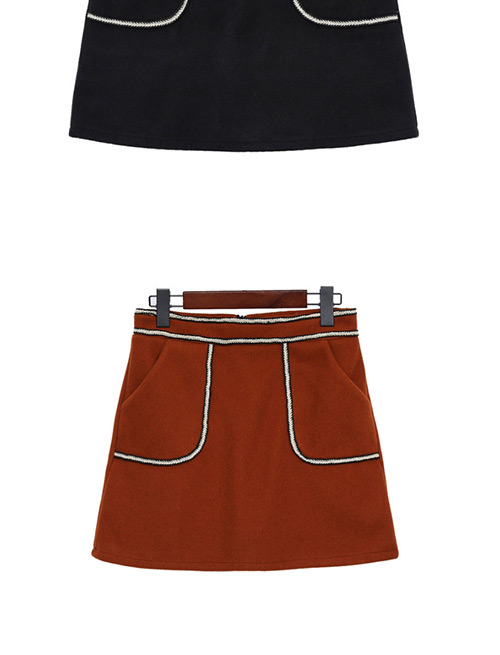 Trendy Dark Brown Lines Pattern Decorated Simple Skirt,Skirts