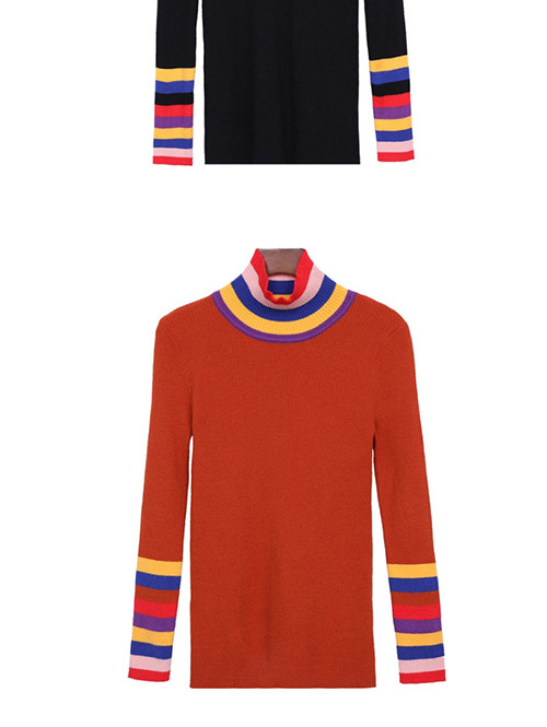 Trendy Black Stripe Pattern Decorated High-neckline Sweater,Sweater