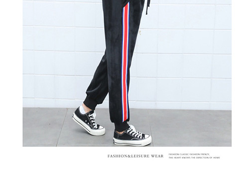 Trendy Black Stripe Pattern Decorated Long Pants,Pants