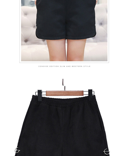 Trendy Black Pure Color Decorated Large Shorts,Shorts