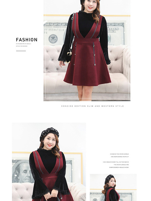 Trendy Claret Red V Neckline Design Pure Color Dress,Mini & Short Dresses