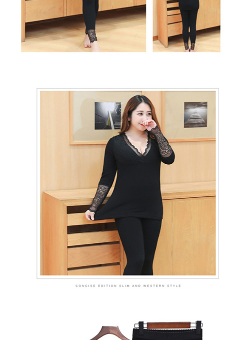 Trendy Black Lace Decorated V Neckline Warm Clothes Suit,Tank Tops & Camis