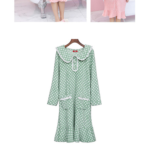Trendy Green Dots Pattern Decorated Leisure Dress,Long Dress