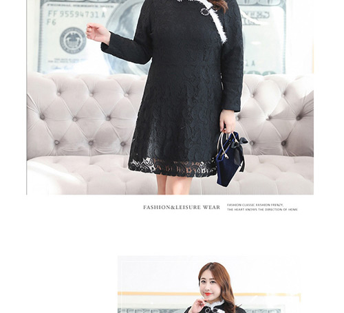 Trendy Black Lace Decorated Long Sleeves Cheongsam Dress,Long Dress