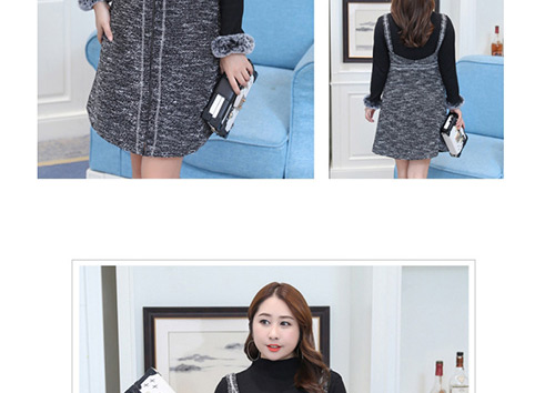 Trendy Gray+black Tassel Decorated Long Sleeves Dress(2pcs),Long Dress