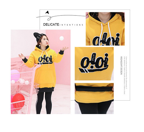 Trendy Yellow Letter Pattern Decorated Thicken Hoodie,Tank Tops & Camis