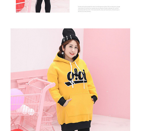 Trendy Yellow Letter Pattern Decorated Thicken Hoodie,Tank Tops & Camis