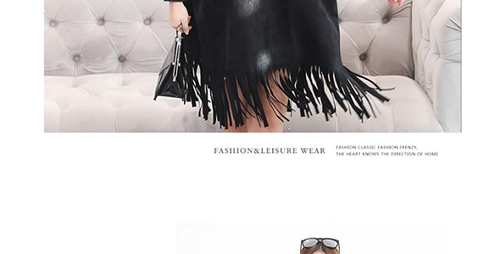 Trendy Black Long Tassel Decorated Long Sleeves Dress,Long Dress