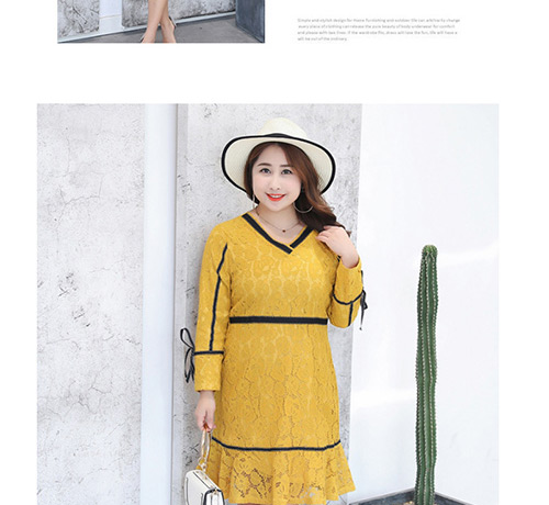 Trendy Yellow V Neckline Design Long Sleeves Thicken Dress,Long Dress