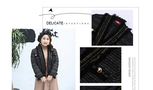 Trendy Black Stripe Pattern Decorated Thicken Coat,Coat-Jacket