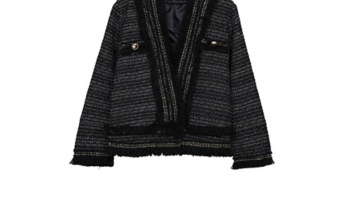 Trendy Black Stripe Pattern Decorated Thicken Coat,Coat-Jacket